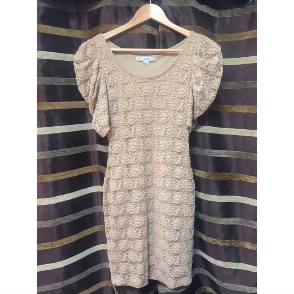 Lace nude mini dress